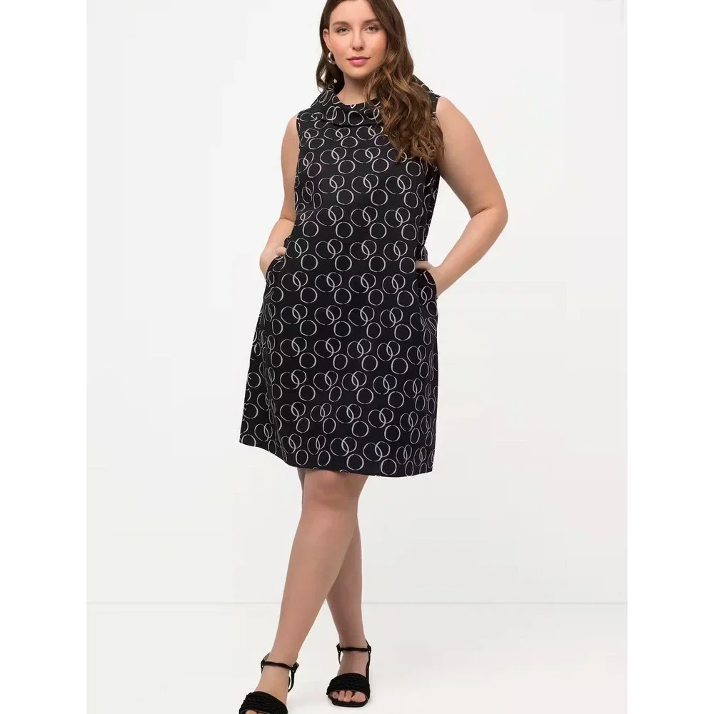NWT Ulla‎ Popken Geometric Circle Print Cowl Neck Shift Dress 20/22 Fun